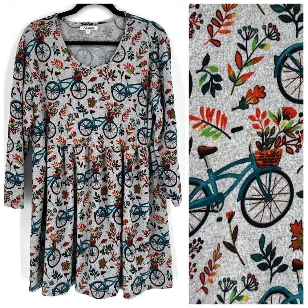 Serengeti All Over Bicycle Print Cozy Sweater Dress Size XL Stretch Knit